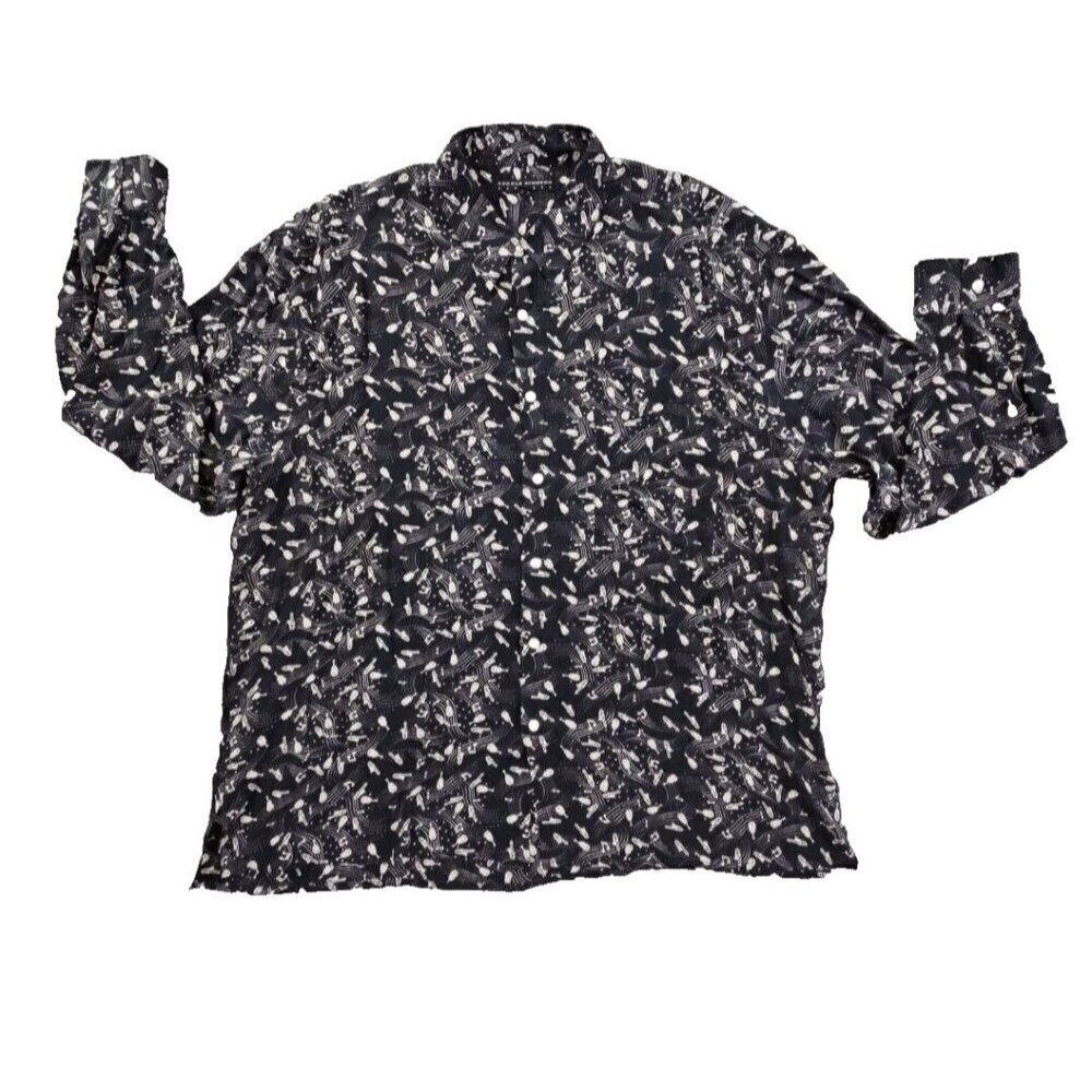 Arnold Zimberg Vintage Silk Shirt Men's Size XL Blue Musical Instruments AOP EUC